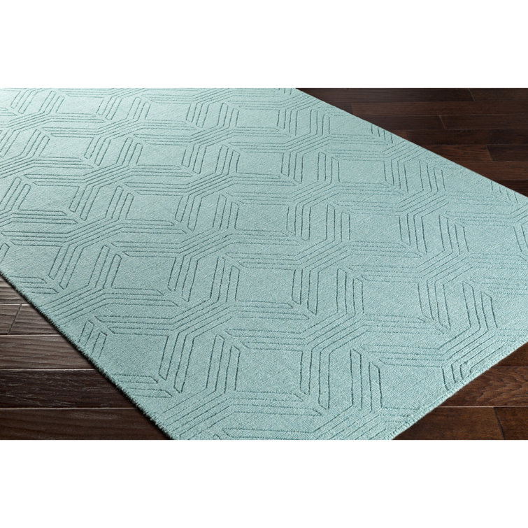 Wrought Studio Belle Geometric Handmade Loomed Wool Area Rug in Blue